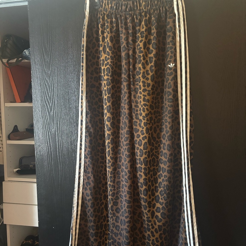 Adidas Wide Leg Brown Leopard Print Track Pants